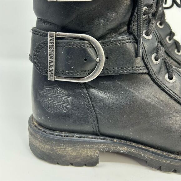 Harley-Davidson Moto Black Leather Lace-Up Riding Boots Size 6.5 Buckles - Picture 3 of 16